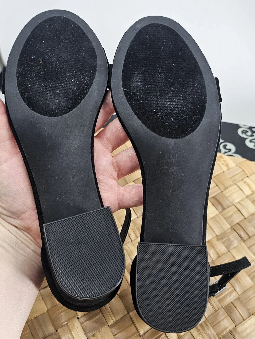 Black Heels Open Toe Low Block Summer Sandals Size 8.5